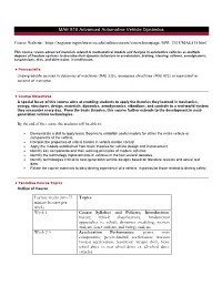 MAE 515 Advanced Vehicle Dynamics