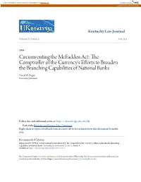 Circumventing the Mcfadden Act: the Comptroller of the Currency's Efforts to Broaden the Branching Capabilities of National Banks David W