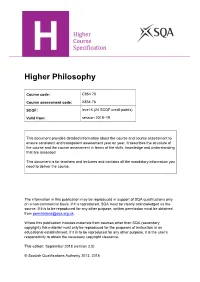 Higher Philosophy Course Specification