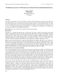 The Historical Context of Motivation and Analysis Theories Individual Motivation