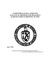 Compendium of Epa-Approved Analytical Methods for Measuring Radionuclides in Drinking Water