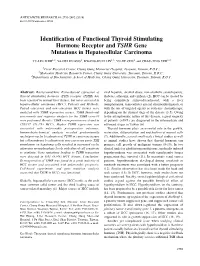 Identification of Functional Thyroid Stimulating Hormone Receptor And