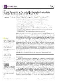 Spatial Disparities in Access to Healthcare Professionals in Sichuan: Evidence from County-Level Data