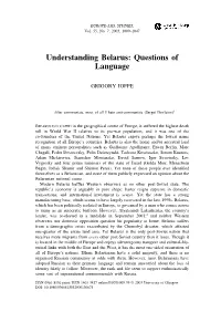 Understanding Belarus: Questions of Language
