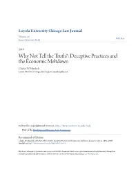 Why Not Tell the Truth?: Deceptive Practices and the Economic Meltdown Charles W