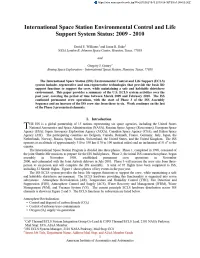 International Space Station Environmental Control and Life Support System Status: 2009 - 2010