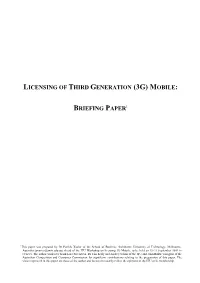 Licensing of Third Generation (3G) Mobile: Briefing Paper