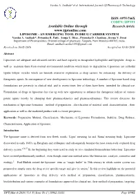 LIPOSOME : an EMERGING TOOL in DRUG CARRIER SYSTEM Varsha A