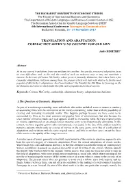 Translation and Adaptation: Cormac Mccarthy's No