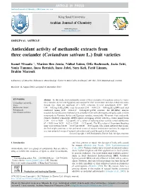 Antioxidant Activity of Methanolic Extracts from Three Coriander (Coriandrum Sativum L.) Fruit Varieties
