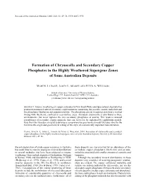 Formation of Chrysocolla and Secondary Copper Phosphates in the Highly Weathered Supergene Zones of Some Australian Deposits