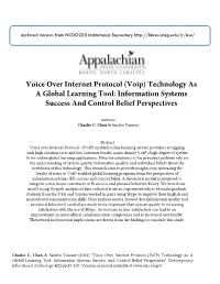 Voice Over Internet Protocol (Voip) Technology As a Global Learning Tool: Information Systems Success and Control Belief Perspectives