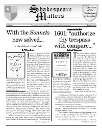 With the Sonnets Now Solved... 1601