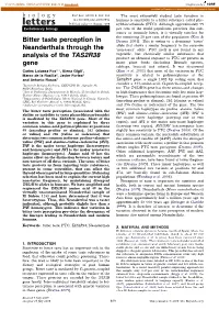 Bitter Taste Perception in Neanderthals Through the Analysis of The