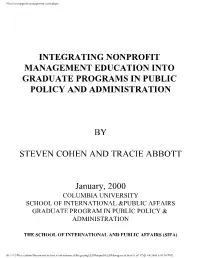 Integrating Nonprofit Management Education Into Graduate Programs in Public Policy and Administration