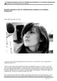 Patrizia Laquidera in the US. Mediterranean Rhythms on a Brazilian Background Published on Iitaly.Org (