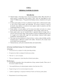 UNIT-1 THERMAL POWER STATIONS Introduction
