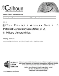 Potential Competitor Exploitation of US Military Vulnerabilities