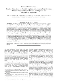 Relative Abundance of Ceratitis Capitata and Anastrepha Fraterculus (Diptera: Tephritidae) in Diverse Host Species and Localities of Argentina