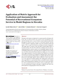 Application of Matrix Approach for Evaluation and Assessment the Potential of Recreational Ecosystem Service in Model Regions in Slovakia