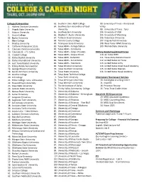 Colleges/Universities 1. Abilene Christian University 2. Angelo State University 3. Auburn University 5. Austin College 82