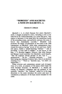 "HOBOYES" and MACBETH: a NOTE on MACBETH I. Vi