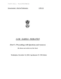 LOK SABHA DEBATES (Part I -- Proceedings with Questions And