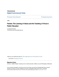 Paideia: the Learning of Values and the Teaching of Virtue in Public Education