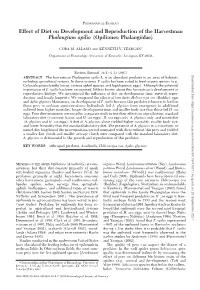 Effect of Diet on Development and Reproduction of the Harvestman Phalangium Opilio (Opiliones: Phalangiidae)