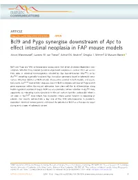 Bcl9 and Pygo Synergise Downstream of Apc to Effect Intestinal Neoplasia in FAP Mouse Models