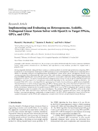Implementing and Evaluating an Heterogeneous, Scalable, Tridiagonal Linear System Solver with Opencl to Target Fpgas, Gpus, and Cpus