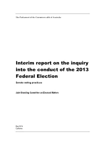 Interim Report on the Inquiry Into the Conduct of the 2013 Federal Election Senate Voting Practices