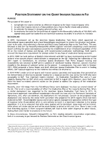 POSITION STATEMENT on the GIANT INVASIVE IGUANA in FIJI PURPOSE the Purpose of This Paper Is: 1