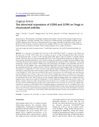 The Abnormal Expression of CCR4 and CCR6 on Tregs in Rheumatoid Arthritis