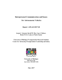 Interpersonal Communication and Issues for Autonomous Vehicles