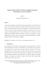 Taizhou Chinese Dialect Transfer in English Acquisition- Preliminaries to an Investigation