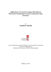 Application of Cortical Learning Algorithms to Movement Classification Towards Automated Video Forensics