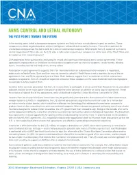 Arms Control and Lethal Autonomy the Past Points Toward the Future