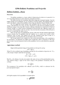 CM2 Ballistic Pendulum and Projectile