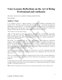 Voice Lessons: Reflections on the Art of Being Professional and Authentic