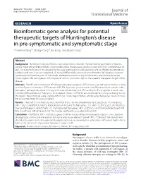 Bioinformatic Gene Analysis for Potential Therapeutic Targets Of
