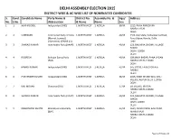 Delhi Assembly Election 2015 District-Wise & Ac-Wise List of Nominated Candidates S