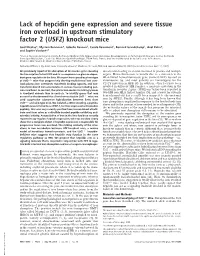 Lack of Hepcidin Gene Expression and Severe Tissue Iron Overload in Upstream Stimulatory Factor 2 (USF2) Knockout Mice