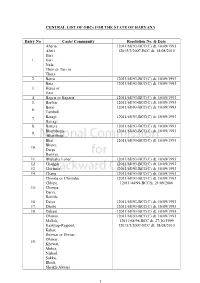 1 CENTRAL LIST of Obcs for the STATE of HARYANA Entry No Caste