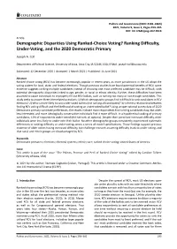 Demographic Disparities Using Ranked-Choice Voting? Ranking Difficulty, Under-Voting, and the 2020 Democratic Primary