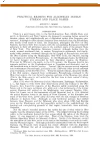 Practical Reasons for Algonkian Indian Stream and Place Names