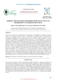 Synthesis, Characterization and Antimicrobial Activity of New 2,5- Disubstituted-1,3,4-Thiadiazole Derivatives