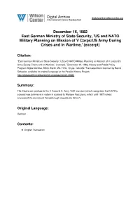US and NATO Military Planning on Mission of V Corps/US Army During Crises and in Wartime,' (Excerpt)