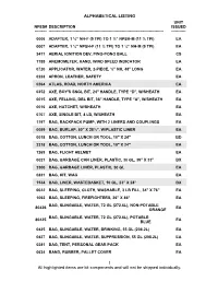 ALPHABETICAL LISTING All Highlighted Items Are Kit