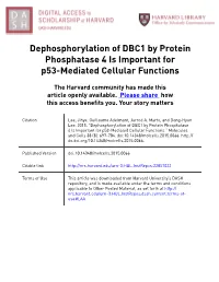Dephosphorylation of DBC1 by Protein Phosphatase 4 Is Important for P53-Mediated Cellular Functions